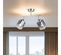 Elegante chandelier cromado, cuerpo de metal, diámetro de 10 cm, tapa de cristal, 30 cm de altura, 2 x E27 máx. 40 W, iluminación elegante para decoración moderna del hogar, calificación IP20