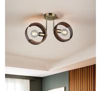 Elegante chandelier, cuerpo de metal con tapa de madera, 29 cm de altura, 2 x casquillo E27, placa base de 14 x 14 cm, perfecta para decoración elegante del hogar