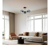 Elegante chandelier de metal, negro y humo, 40 cm de diámetro, 30 cm de altura, casquillo E27, máx. 40 W, iluminación elegante para hogares y oficinas modernas