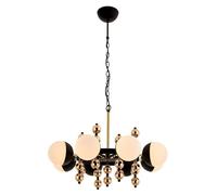 Elegante chandelier negro y dorado, 68 cm de altura, 105 cm de diámetro, cuerpo de metal, tapa de cristal, 8 bombillas E27 máx. 40 W, iluminación moderna de glam para decoración del hogar