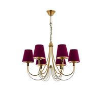Elegante chandelier púrpura y dorado, 100 cm de altura, 67 cm de diámetro, cuerpo de metal, 6 x E14, diseño moderno glamuroso para espacios en casa y cenas