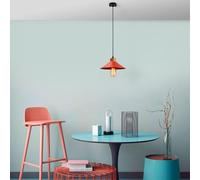 Elegante chandelier rojo con cuerpo de metal y base de madera, 103 x 24 cm, altura ajustable, casquillo E27, IP20, perfecto para decoración moderna del hogar