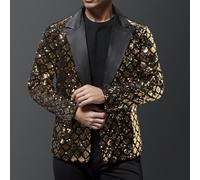 Elegante chaqueta blazer de lentejuelas para hombre para actuaciones escénicas y salidas casuales (2XL dorado)
