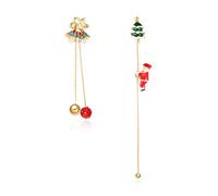 Elegante chaqueta para orejas Jingle Bell árbol de Navidad borla enhebrador pendientes para mujeres esmalte Santa Claus guantes de perlas colgante pendiente gota joyas de cristal rojo, Piccolo, Metal