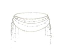 Elegante cinturón de cadena de perlas para mujer, diseño de borlas, perfecto para vestidos de novia y novia
