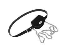Elegante cinturón de cintura con acabado de gamuza con monederos y pantalones de cadena larga para uso diario esencial y cinturón de cintura para mujer, Negro, Talla única