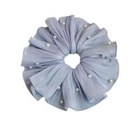 Elegante coletero de tela con volantes y perlas para el pelo para uso diario o fiestas