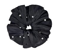 Elegante coletero de tela con volantes y perlas para el pelo para uso diario o fiestas