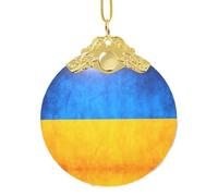 Elegante colgante redondo de cristal con bandera de Ucrania, adorno detallado de 3.3 pulgadas para regalo y celebración
