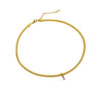 Elegante collar con colgante de circonita cuadrada ajustable, gargantilla impermeable para fiestas y reuniones formales, 41 cm + 5 cm, cobre + circonita + chapado en oro real al vacío, 41cm+5cm, Cobre