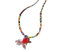 Elegante collar con colgante de pez de resina con cuentas de arroz coloridas, exquisito collar de cuentas, joyería de fiesta para boda, vacaciones, regalo único