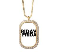 Elegante collar con colgante de viernes de personajes con diamantes de cristal dorado