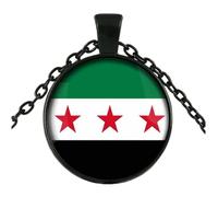 Elegante collar con dije de banderas de Siria para entusiastas de la cultura y buscadores de moda, artesanía de aleación de zinc resistente y vidrio, joyería única de moda, talla única, como se