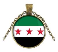 Elegante collar con dije de banderas de Siria para entusiastas de la cultura y buscadores de moda, artesanía de aleación de zinc resistente y vidrio, joyería única de moda, talla única, como se