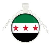 Elegante collar con dije de banderas de Siria para entusiastas de la cultura y buscadores de moda, artesanía de aleación de zinc resistente y vidrio, joyería única de moda, talla única, como se
