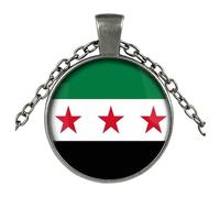 Elegante collar con dije de banderas de Siria para entusiastas de la cultura y buscadores de moda, artesanía de aleación de zinc resistente y vidrio, joyería única de moda, talla única, como se