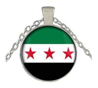Elegante collar con dije de banderas de Siria para entusiastas de la cultura y buscadores de moda, artesanía de aleación de zinc resistente y vidrio, joyería única de moda, talla única, como se