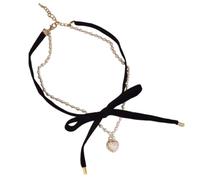 Elegante collar con lazos, sofisticado lazo, corazón, perlas, clavícula, cadena de cristal, con forma de amor, decoración