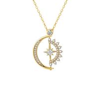 Elegante Collar con Piedras Preciosas en Forma de Corazón Del Sol Y La Luna para Mujer en un Conjunto de Joyas para Su Regalo de Cumpleaños o Amistad. Yellow 40 cm