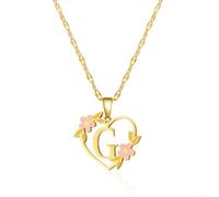 Elegante collar de acero de titanio con 26 letras, colgante de encaje de corazón hueco y flor con cadena de ondas de agua para un uso cómodo (G)
