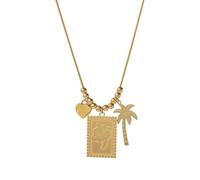 Elegante collar de árbol de coco de acero inoxidable con colgante de flor de corazón para mujer, joyería de vacaciones, regalo de árbol de fibra de acero inoxidable, One Size, como se describe, como