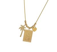Elegante collar de árbol de coco inspirado en las fiestas con colgante de flor de corazón, joyería inspirada en cadena de acero inoxidable, collar de coco chapado en oro para uso diario y vacaciones