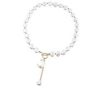 Elegante collar de cadena de clavícula de una sola capa con perlas de imitación de inspiración europea y diseños de aleación para fiestas, Aleación, perlas de imitación