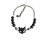 Elegante collar de clavícula Lowrie con cuentas volcánicas oscuras, colgante gótico, joyería para mujer, casual o formal, collar de cuentas de aleación misteriosa