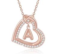 Elegante collar de corazón con inicial y circonita de aleación resistente, ideal para regalos románticos, a la moda, uso diario, collar minimalista, Q, como se describe, como se describe
