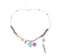 Elegante collar de cuentas de resina ajustable con elegante dije de corazón floral, cadena de clavícula vintage para uso diario, cadena de cuentas con colgante floral