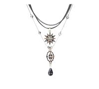 Elegante collar de declaración de múltiples capas con colgante de estrella de cristal negro lágrima encanto Boho estilo vintage collares de cadena en capas para mujeres perfecto para boda, fiesta noch