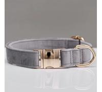 Elegante collar de terciopelo para perro con hebilla de metal dorado - Alta calidad, cómodo y ajustable - Diseño elegante en varios colores y tamaños (23 - 60 cm) (gris, M = circunferencia 30 - 50 cm)