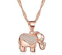 Elegante collar para mujer con diseño de elefante Infinite U, hecho en plata fina 925 y enchapado de rodio con colgante de circonio cúbico y cadena de 45 cm color oro rosa