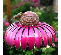 Elegante comedero de pie para pájaros con forma de flor, atractivo comedero para colibríes para la decoración del jardín, rojo.