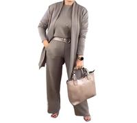 Elegante conjunto de 3 piezas de cárdigan, camiseta y pantalones largos, trajes de viaje de 3 piezas para mujer, incluyendo un cárdigan largo, top y pantalones, marrón claro, 5XL