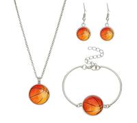Elegante conjunto de joyería con temática deportiva para mujer, elegantes pendientes, collar y pulsera, regalo para entusiastas del fitness, amantes de los deportes, joyería, accesorios de baloncesto