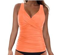 Elegante conjunto de tankini con parte superior separada para playa, piscina, bañador, con tirantes cómodos, cuello en V, color liso, a juego con falda o manta, naranja1, S