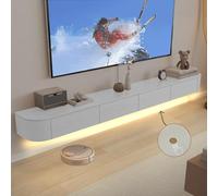 Elegante consola de TV moderna de pared de 180 cm con iluminación LED, centro de entretenimiento de madera maciza con puertas plegables, elegante estante de TV para sala de estar y oficina (blanco)