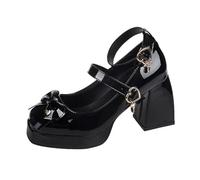 Elegante Cool Punk Gótico Negro Lolita Zapatos Mujeres Otoño Chunky Plataforma Tacones Altos Zapatos Mujer Plus Lindo Correas de tobillo Y2K Zapatos, Negro , 35 EU