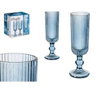 Elegante Copa Champan (Champagne) - cava de 160ml en Cristal Transparente con Diseño a Rayas y Acabado Azul Oscuro. Completa tu Cristaleria Favorita con las Copas de Agua y las Copas de vino a Juego
