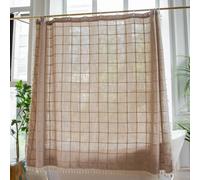 Elegante cortina de ducha de lino y algodón lavable a cuadros color caqui con borlas, estilo rústico para bañera, 183 x 214 cm, accesorio elegante para el hogar