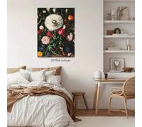 Elegante cuadro de naturaleza muerta floral en lienzo, pintura floral dramática de estilo vintage para la decoración del hogar en la sala de estar o el dormitorio (60x80cm/sin marco).