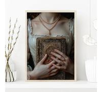 Elegante cuadro vintage de una dama leyendo un libro, impreso en lienzo, póster para decoración de pared en sala de estar moderna (70x100cm/Sin marco)