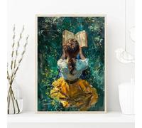 Elegante cuadro vintage de una dama leyendo un libro, impreso en lienzo, póster para decoración de pared en sala de estar moderna (30x40cm/Sin marco)