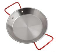 Elegante cuenco de paella de acero inoxidable y plato para servir, ideal para tiendas de alimentos y catering