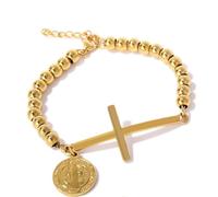 Elegante cuenta redonda con dije de crucifijo que simboliza e inspira, accesorio de cadena de mano ajustable, accesorio versátil de moda