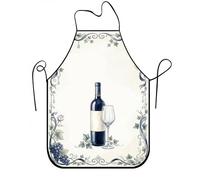Elegante delantal para botella de vino y cristal, diseño vintage de uvas para cocinar, comedor, entretenimiento en casa, temporadas, Blanco, 24x31 Inch