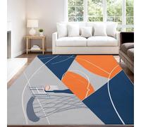 Elegante Deportivo Energético Alfombra 80 x 120 cm Azul Geométrico Cancha de Baloncesto Pelo Corto Súper Suave Alfombra Lavable para Habitación Adolescente, No Desprende Pelusa y Fácil de Limpiar