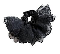 Elegante diadema con doble volante, diseño de encaje francés, con soporte oculto para coleta, para niñas