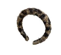 Elegante diadema de felpa con estampado de leopardo for mujer: diseño craneal alto(Coffeecolor)